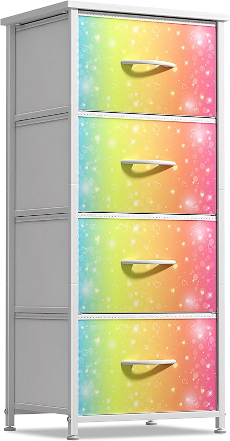 Sorbus Kids Dresser with 4 Drawers - Storage Chest Organizer Nightstand - Steel Frame, Wood Top, Tie-Dye Fabric Bins for Clothes - Wide Furniture for Bedroom, Hallway, Nursery, Closet, & Apartment