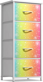 Sorbus Kids Dresser with 4 Drawers - Storage Chest Organizer Nightstand - Steel Frame, Wood Top, Tie-Dye Fabric Bins for Clothes - Wide Furniture for Bedroom, Hallway, Nursery, Closet, & Apartment