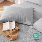 MUXHOMO 7 Pieces Queen Comforter Set, Seersucker Bed in a Bag Queen Size, All Season Luxury Bedding Set with Comforter, Flat Sheet, Fitted Sheet, Pillowcases & Shams, Light Grey