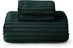Bedsure Fluffy Duvet Cover Set - Ultra Soft Plush Shaggy Comforter Cover King Size, Warm Flannel Fleece Bed Sets for Winter, 3 Pieces (Striped Pattern, Forest Green)