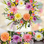 Artificial Spring Wreath 22 Inch Floral Wreaths for Front Door Spring Summer Wreath with Dahlia Daisy Flowers for Indoor Porch Wall Springtime Holidays Easter Celebrations