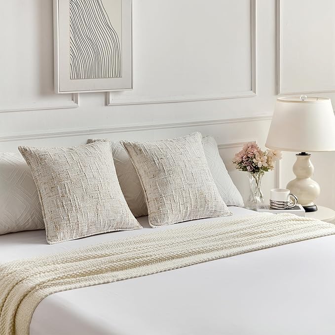 FUTEI Cream Decorative Throw Pillow Covers 12x20 Inch Set of 2,Soft Chenille Tweed Textured Lumbar Pillow Case,Modern Home Decor for Couch Bed Living Room