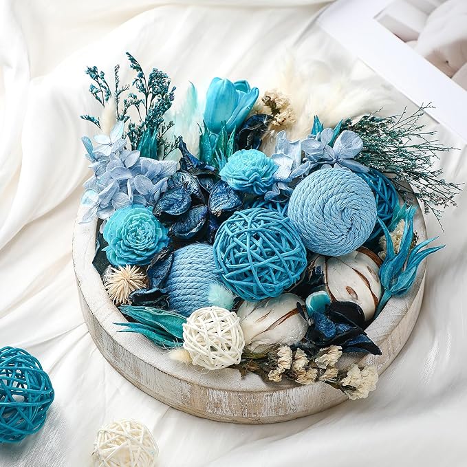 Nuanchu 2 Pack Decorative Balls Potpourri Bowl Filler Decor Natural Vase Bowl Filler Assorted Spherical Rattan Twigs Wicker Balls for Home Decor Centerpiece, No Scent(Blue Series,Charming Style)
