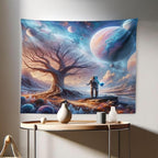 Ambesonne Space Tapestry, Lonely Astronaut in a Surreal Planet Pastel Celestial Forms Dried Tree, Fabric Wall Hanging Decor for Bedroom Living Room Dorm, 28" X 23", Blue Pale Orange Mauve