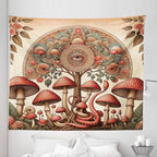 Ambesonne Hippie Tapestry King Size, Psychedelic Aura Leaves and Eye Ornate Tree Art with Mushrooms and Snake, Wall Hanging Bedspread Bed Cover Wall Decor, 104" X 88", Dark Pink Reseda Green