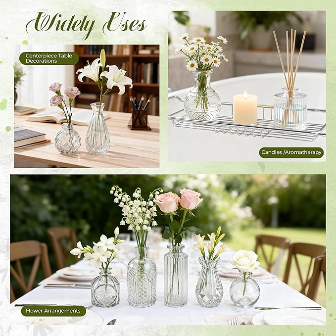 Der Rose Glass Bud Vases Set of 20, Small Bud Vases for Flowers, Rustic Wedding Centerpieces and Home Decor