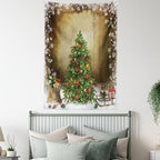 Ambesonne Christmas Tapestry Queen Size, Pine Tree with Present Boxes on Snowy Board Xmas at Countryside Theme, Wall Hanging Bedspread Bed Cover Wall Decor, Queen Size, Green Brown