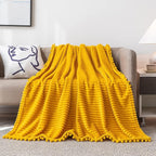 DISSA Fleece Blanket Queen Size – 90x90, Yellow - Soft, Plush, Fluffy, Fuzzy, Warm, Cozy – Perfect Throw for Couch, Bed, Sofa - with Pompom Fringe - Flannel Blanket
