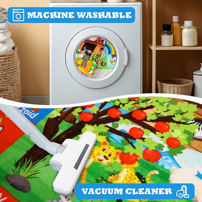 ABC Kids Rug for Playroom 78.7×59 in Noah's Ark Animals Rug Baby Play Mat Alphabet Playmat Shape Color Classroom Carpet Kids Playroom Early Learning Carpet for Preschool Toddlers Tummy Time