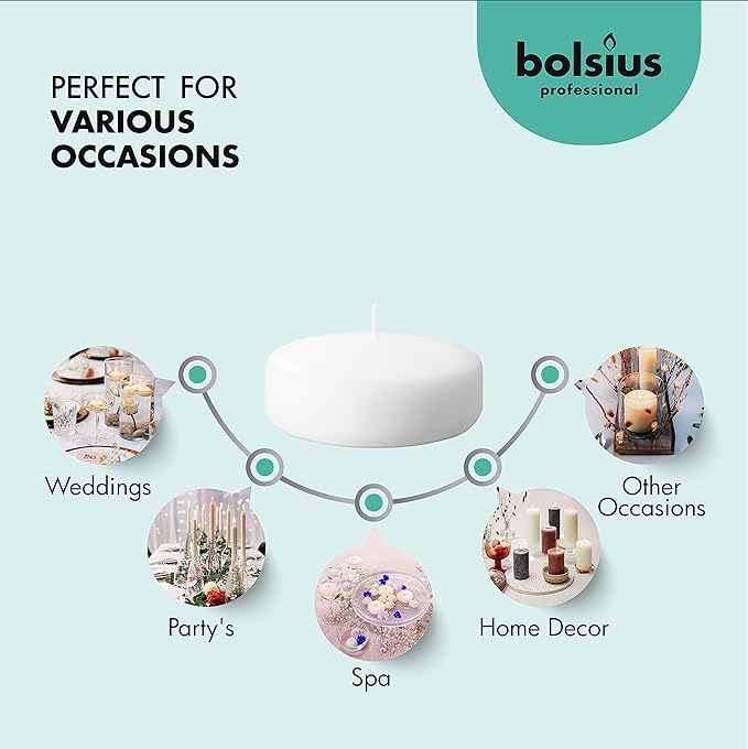 BOLSIUS 3 Inch White Floating Candles - 36 Count Unscented - Premium European Quality - Imbue Breathtaking Ambiance for Romantic Wedding Centerpieces, Decorations, Events, Pool, Holiday, and Parties