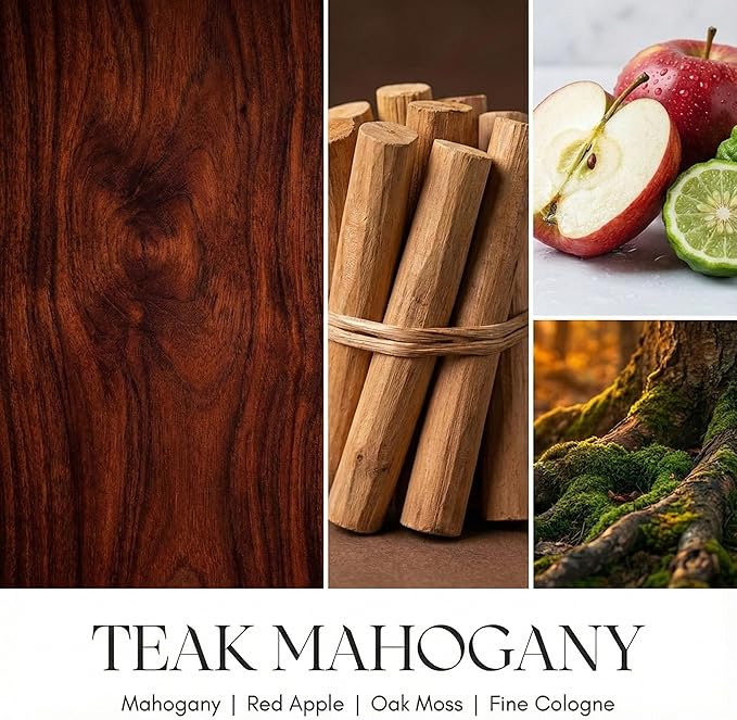 HomeLights Large jar Candle | 4-Wick Long-Lasting Scented Candles, 18oz Natural Soy Wax Candle for Home Scented, Industrial Chic Gifts for Women & Men, Teak Mahogany
