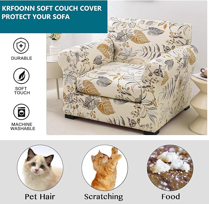 KRFOONN 2 Piece Chair Covers Printed Sofa Covers Couch Covers Washable Armchair Sofa Couch Slipcover Furniture Protector with Elastic Bottom for Living Room (Armchair, Color32), Small