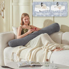 Headboard Wedge Pillow + A Long Neck Roll Pillow Body Pillow，Large Headboard Pillow with Removable Cover (Blue-Gray, Queen：59x8x20 inches)