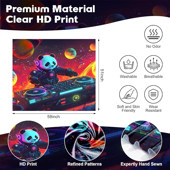 NYZE Panda Space Tapestry for Bedroom, Music Wall Tapestry, Party Decor Glow in the Dark Room Decor Tapestries, Cool Galaxy Planet Wall Hanging, Wall Hanging for Room Dorm 59in×51in