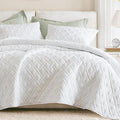 Comfort Spaces King Quilt Set Modern Reversible Diamond Coverlet King Bedding Set Cozy Quilted Winter Layer, All Season Lightweight Soft King Size Quilt, Kienna, White Diamond 3 Piece