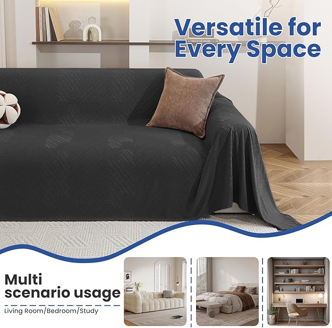 Couch Cover for Dogs, 78"x150", Washable Sofa Covers for 3 Cushion Couch, Couch Covers for Sectional Sofa L Shape, Soft Pet Couch Cover, Sofa Slipcovers Living Room, Dark Grey