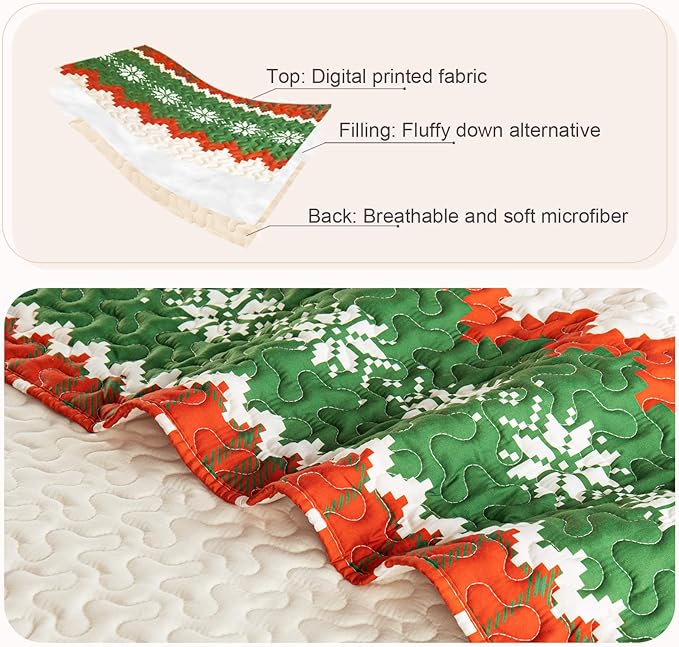 Whale Flotilla Christmas Quilts Queen Size, Soft Boho Floral Bedspreads for Bed Reversible Lightweight Full Queen Quilt Bedding Set Coverlets with 2 Pillow Shams for All Seasons, Happy Snowflake