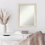 Amanti Art White Wall Mirror 27x21 Hardwood White Wash Narrow Rectangle Bathroom Mirror for Wall Decor Living Room, Medium Country Rustic Wood Frame, Hangs Horizonally and Vertically, Bathroom Decor,