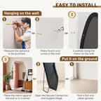 Antok Full Length Mirror, 76"x36" Floor Mirror with Stand, Standing Hanging Leaning Irregular Mirrors for Bedroom Living Room Entryway, Wavy Shaped, Black