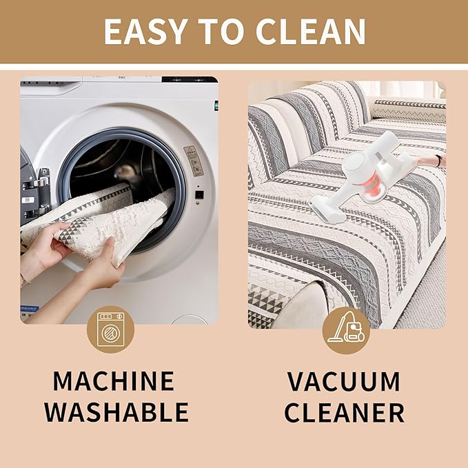 HAOMAIJIA Boho Couch Covers for Sofa, Waterproof Couch Cover for Dogs Soft Chenille Jacquard Non Slip Sofa Covers for Pets Washable Couch Protector (Grey, 36.5" x 62" 1 Pack)