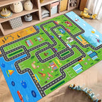 Kids Car Playmat, Kids Rug for Playroom Car Mat Town City Road Traffic Rugs, Play Mat for Floor, Extra Large Boys Kid Car Track Play Rug (Style ONE, 78.7X 59 INCH)