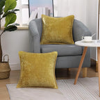 decorUhome Spring Chenille Soft Cozy Throw Pillow Covers 24x24 Set of 2, Modern Farmhouse Boho Velvet Decorative Euro Sham Pillow Cases with Stitched Edge for Couch Sofa Bed Home Decor, Mineral Yellow