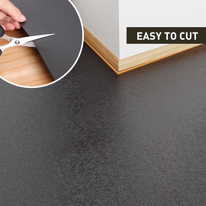 Area Floor Mat for Home, 5'×7' Large Black No Slip Waterproof Vinyl Area Rug for Dining Room, Spill Resistant Hard Floor Protector Cover for Mud Room, Easy Clean Splat Mat for Under High Chair