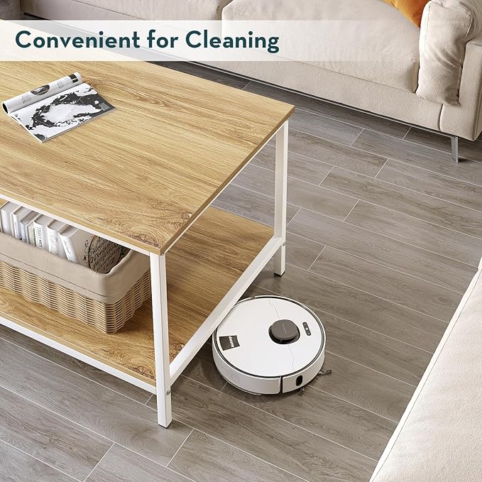 SAYGOER Coffee Table with Storage 2-Tier Industrial Center Table for Living Room, Rectangle Wood Table for Small Spaces Apartment Home Office, Beige White