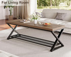 LVB Entryway Bench, Indoor Shoe Bench with Storage and Seating, Wood Metal Storage Bench for Bedroom Living Room, Farmhouse Shoe Rack Bench for Sitting in Hallway Foyer Entrance, Rustic Oak, 47 inch