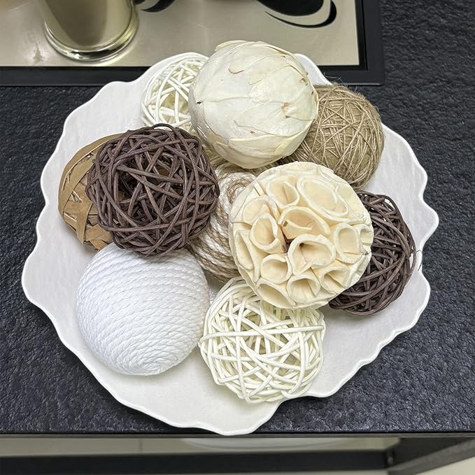 10 Pcs Decorative Balls for Bowls,2.36 Inch Woven Wicker Rattan Decorative Balls for Natural Tone Bowl Vase Filler Table Centerpiece Home Decor