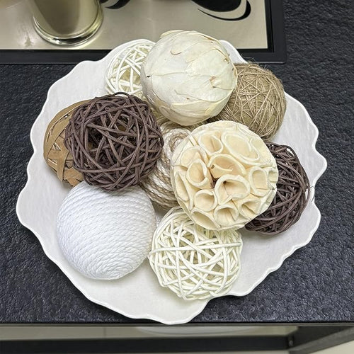 10 Pcs Decorative Balls for Bowls,2.36 Inch Woven Wicker Rattan Decorative Balls for Natural Tone Bowl Vase Filler Table Centerpiece Home Decor