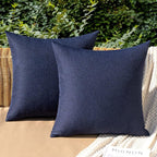 MIULEE Pack of 2 Decorative Outdoor Solid Waterproof Throw Pillow Covers Faux Linen Garden Farmhouse Cushion Cases for Summer Patio Tent Balcony Couch Sofa 16x16 Inch Navy