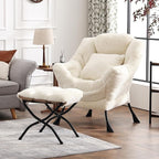 Lazy Chair with Ottoman, Large Lvory Lounge Accent Chair with Ottoman and FA Throw Pillow, Comfy Plush Reading Chair for Living Room Bedroom Dorm Room Office Apartment Relaxing Use