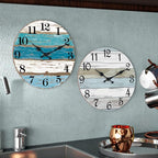 CHYLIN Wall Clock, Beach Themed Blue Wall Clocks Battery Operated Silent Non-Ticking, 8 Inch Vintage Rustic Coastal Nautical Clock Decorative for Kitchen Office Bathroom Bedroom 8