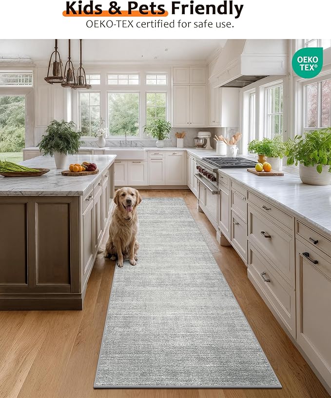 Art&Tuft Non-Slip Runner Rug - 3x10 Runner Rug Washable Low-Pile Rugs Runners, Soft Distressed Carpet Runner for Bedroom Bathroom Kitchen Laundry Living Room, Grey