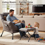 Lazy Chair with Ottoman, Large Lounge Accent Chair with Ottoman and a Throw Pillow, Shadow Grey Reading Chair for Living Room Bedroom Dorm Room Office Apartment Relaxing Use