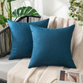 MIULEE Pack of 2 Decorative Outdoor Solid Waterproof Throw Pillow Covers Faux Linen Garden Farmhouse Coastal Cushion Cases for Summer Patio Tent Balcony Couch Sofa 18x18 Inch Blue