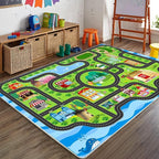 Car Rug,Kids Play Rug with Roads,Playroom Non Slip Car Track City Map for Bedroom Classroom - (59X39.4 Inches)