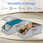 Aokeyee Hat Organizer for Baseball Caps - 2PCS Stackable Storage with Clear Window Lid, Flip-Top Access, Space-Saving Hat Box for Closet, Breathable Fabric (Grey)