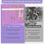 GMAK Hanging Jewelry Organizer with Hanger Metal Hooks, Double-Sided Jewelry Holder Accessories Organizer Storage Roll for Jewelry, Earrings, Bracelets, Necklaces, Rings - Light Purple