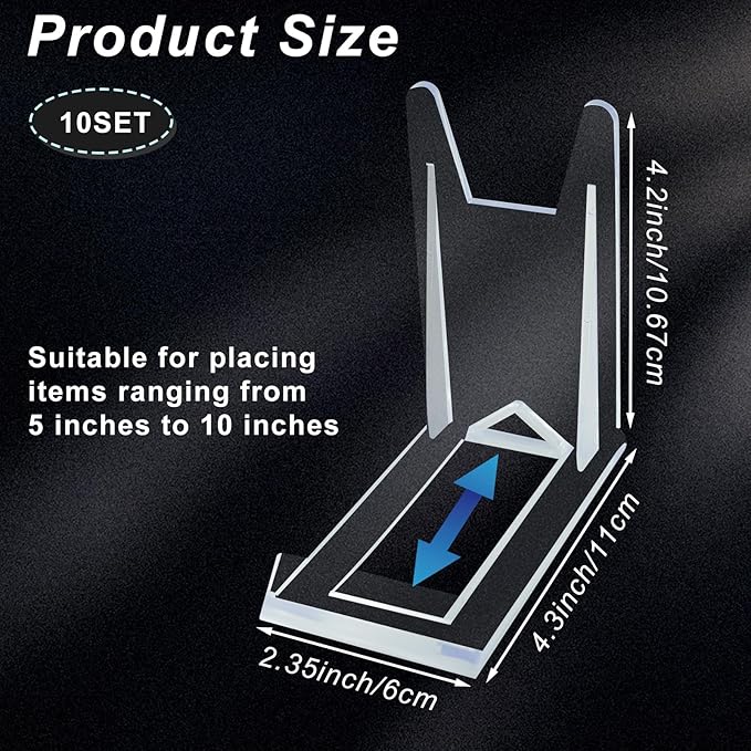 10 Packs Acrylic Comic Book Display, Adjustable Angle Comic Book Display Stand Easel Acrylic Plate Holders for Wallet Purses Comic Book Holder Magazine DVD Album Jewelry Pictures Platter
