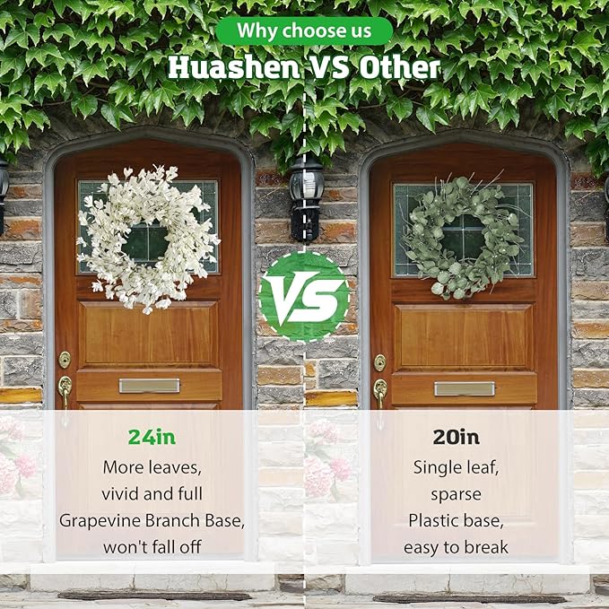Spring Wreath for Front Door, 24 Inch White Cream Forsythia Spring Wreath Blossom Cluster Flower Farmhouse on Grapevine for Festival Celebration Front Door Wall Window Hanging Décor