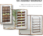 4NM No Assembly Extra Wide Folding Bookshelf for Living Room, 6 Tiers Collapsible Book Shelves Open Industrial Foldable Bookcase Storage Shelf for Home Office - Rustic Brown Black