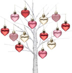 Valery Madelyn Romantic Heart Shaped Ornaments- Valentine's Day Decor Gift Set of 16 Red Pink Gold Shatterproof Hanging Tree Baubles for Christmas, Wedding, Anniversary, Party & Home Decor