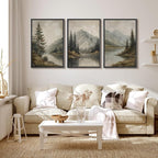 MUDECOR Framed Wall Art Print Set Mountain Landscape Nature with Trees, Lake, and Mountains, Rustic Illustrations Modern Art Decorative Colorful for Living Room, Bedroom, Office - 16"x24"x3 Black