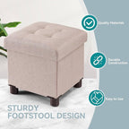 BRIAN & DANY Small Ottoman with Storage, Small Storage Ottoman, Folding Foot Stool with Wood Legs for Living Room and Bedroom Linen Rest Seat, 12.6"x12.6"x12.8" - Beige