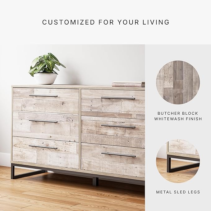 Signature Design by Ashley Neilsville Industrial 6 Drawer Dresser, Butcher Block Gray