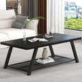 FOLUBAN Black Coffee Table, Modern Rustic Wood and Metal Living Room Table with Storage Shelf, Industrial Rectangle Cocktail Tea Table, 47 Inch