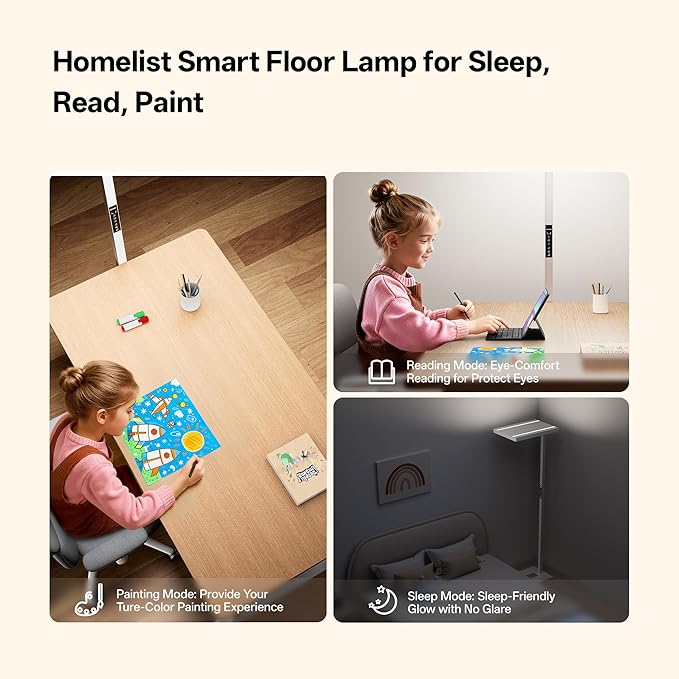 Homelist SKY1 Superlight 150W Full Spectrum Eye Protection Floor Lamp, 13000LM Ultra-Bright Standing Lamp with Motion Sensor, Auto Dimming, Touch & Remote Control, 4000K, for Homeoffice, Study Room