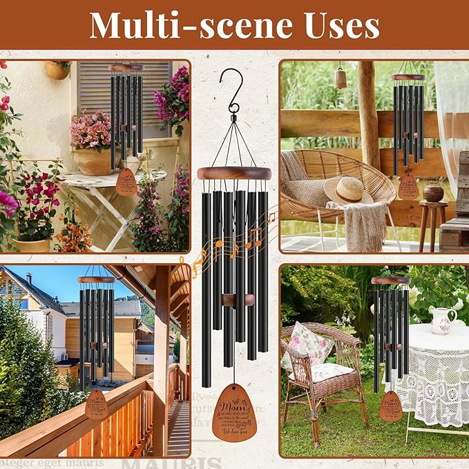 JOBOSI Mother's Bouquet Memorial Wind Chime with Black Tube Decorative Gifts, Suitable for Indoor and Outdoor Decorative Gifts, Perfect for Mothers, Ladies, and Grandma